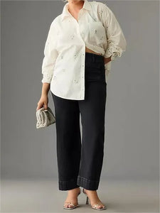 👖Tummy Control Cropped Wide-Leg Jeans