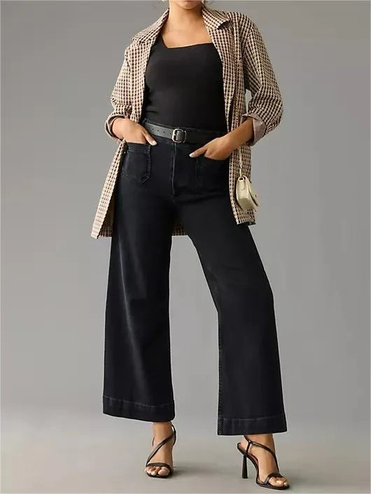 👖Tummy Control Cropped Wide-Leg Jeans