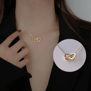 Double Golden Heart Pendant Necklace, Size: Adjustable
