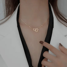 Load image into Gallery viewer, Double Golden Heart Pendant Necklace, Size: Adjustable
