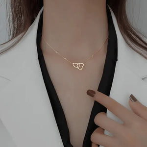 Double Golden Heart Pendant Necklace, Size: Adjustable