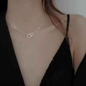Double Golden Heart Pendant Necklace, Size: Adjustable