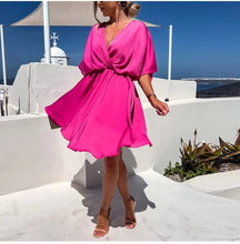 Load image into Gallery viewer, Sexy V Neck Dresses For Women Elegant Short Sleeve Solid A-line Loose Mini Dress
