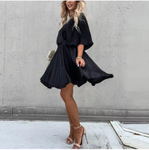 Load image into Gallery viewer, Sexy V Neck Dresses For Women Elegant Short Sleeve Solid A-line Loose Mini Dress
