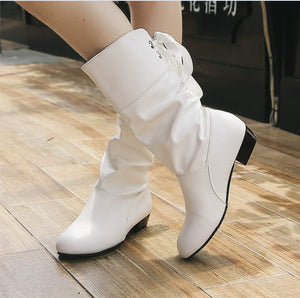 Women's Lace-Up Chunky Heel Mid-Calf Boots