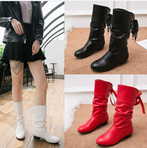 Women's Lace-Up Chunky Heel Mid-Calf Boots