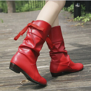Women's Lace-Up Chunky Heel Mid-Calf Boots