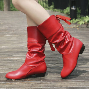 Women's Lace-Up Chunky Heel Mid-Calf Boots