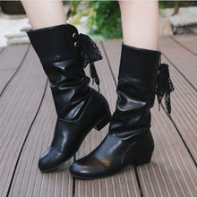 Load image into Gallery viewer, Women&#39;s Lace-Up Chunky Heel Mid-Calf Boots
