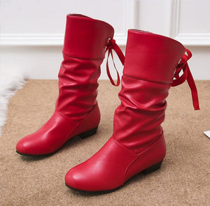 Women's Lace-Up Chunky Heel Mid-Calf Boots