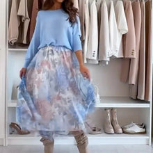 Load image into Gallery viewer, Blue set: top with a cute bow on the back and a tulle skirt

