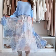 Load image into Gallery viewer, Blue set: top with a cute bow on the back and a tulle skirt

